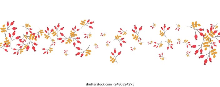 Pink Leaf Background White Vector. Foliage Decor Set. Green Berries Cartoon. Vibrant Frame. Leaves Paper.