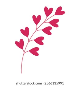 A pink leaf with hearts on it. The leaf is thin and delicate, and the hearts are large and bold. Concept of love and tenderness, as if the leaf is a symbol of affection and care