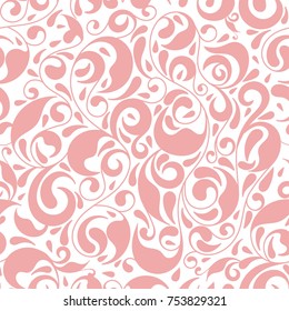 Pink leaf seamless pattern. Ornament. Floral pattern. Paisley elements. Traditional, Arabic, Turkish, Indian motifs. Great for fabric and textile, wallpaper, packaging or any desired idea.