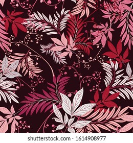 Pink Leaf Seamless Vector Botanical Pattern Romantic Valentine Wallpaper