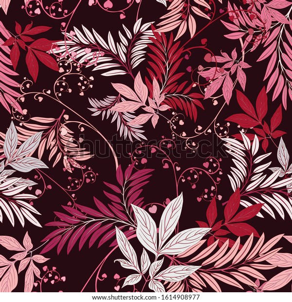 Pink Leaf Seamless Vector Botanical Pattern Stock Vector (Royalty Free ...