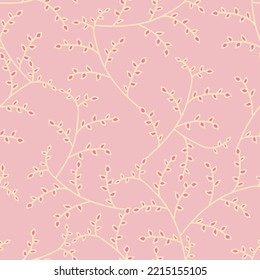 Los tallos de hoja rosa vectan un patrón sin fisuras. Delicado fondo repetible con hojas diminutas. Perfecto para textiles, envoltura de regalo, papel pintado, scrapbooking. 