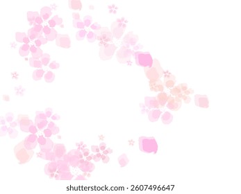 Pink Leaf Vector Panoramic Transparent Background.  Flower flying background. Pink rose composition. 