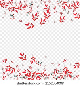 Pink Leaves Background Transparent Vector. Leaf Organic Illustration. Burgundy Rowan. Red Foliage Drawn. October Design.