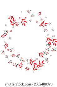 Pink Leaves Background White Vector. Rowan Landscape Frame. Green Herb. Burgundy Berries Wallpaper. Gradation Texture.