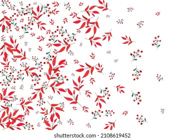 El Vector Blanco De Fondo De Hojas Rosadas. Diseño de Gradación de Hierba. Rojo Rowan. Borgoña Berries Silhouette. Textura del patrón.