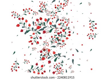 Pink Leaves Background White Vector. Rowan October Template. Red Berries Season. Object Illustration. Foliage Outline.