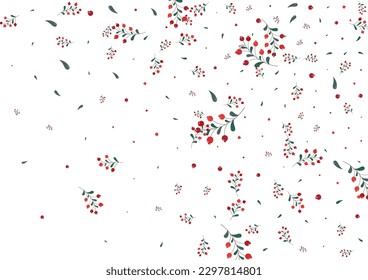 Pink Leaves Background White Vector. Herb Organic Illustration. Green Berries Plant. Dry Set. Leaf Symbol.