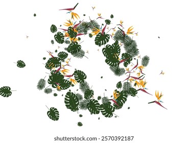 Pink Leaves Background White Vector. Philodendron Silhouette Frame. Green Tree. Safari Pattern. Orange Abstract Backdrop.