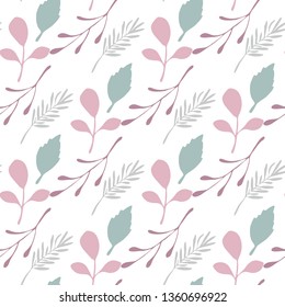 Pink leaves and branches vector seamless pattern on white background. Backdrop flat style for textile or book covers, wallpapers, design, graphic art, wrapping