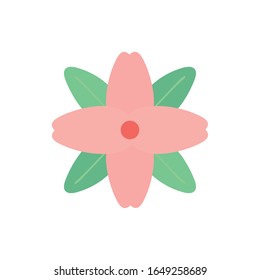 Rosa con hojas estilo flor plano diseño ícono, floral naturaleza adornada con adornos de jardín y tema botánico Ilustración vectorial