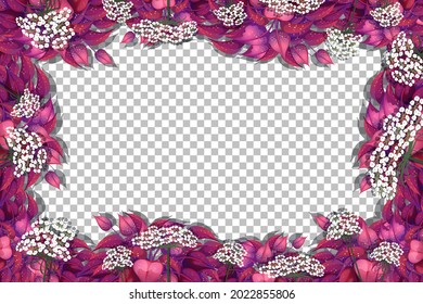 Pink leaves frame template on transparent background illustration