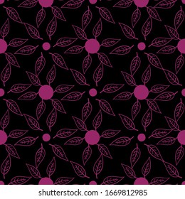 pink leaves seamless vector pattern on a black