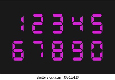 Pink led digital numbers. Electronic figures. Vector illustration.