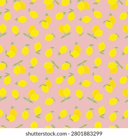 Pink lemon seamless ditsy scattered vector pattern tile, citrus fruit repeat