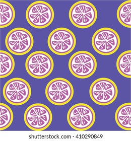 Pink lemon slices  on purple background seamless