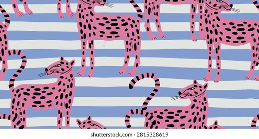 Pink Leopard and Blue Stripe Pattern Background