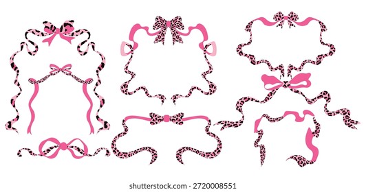 Fondo de marco de cinta de lazo de leopardo rosa