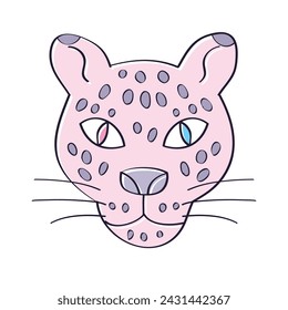 Pink leopard face portrait isolated vector illustration