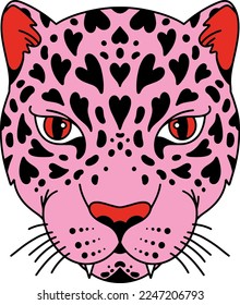 patrón de cabeza de leopardo rosa en corazones, ilustración del día de San Valentín dibujada a mano