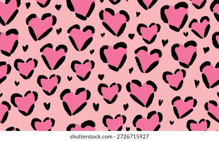 Leopardo rosa forma coração animal impressão. Textura de pele de gato selvagem em forma de coração. O conceito de design do Love and Valentines Day para design e impressão. Design para cartão de saudação, cartaz, têxtil, papel de parede, fundo