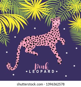 Pink Leopard on the violet background, vector illustration