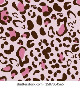  Pink Leopard pattern design. Animal skin texture. Seamless vector background.
