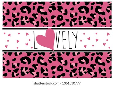 pink leopard pattern text polka heart love girl tee illustration art vector 