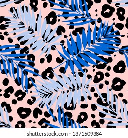 pink leopard pattern with tropical leaves