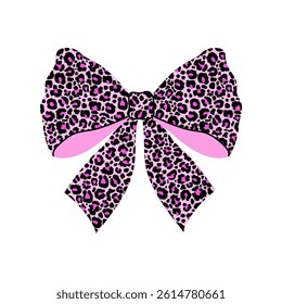 A pink leopard print bow with darker pink inner details on a white background.