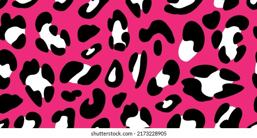Pink leopard seamless pattern. Animalistic bright print. Neon vector background. 