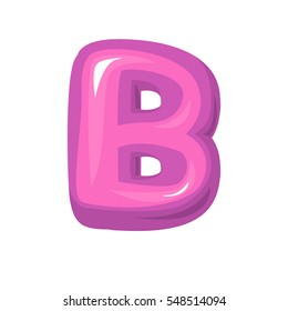  Pink letter b, bubble bold b , bubble gum letter , candy funny lettering.  Pink bulk letter . Pink symbol on white, Bright shiny bulk b. Candy bubble gum letter girly children kids object b