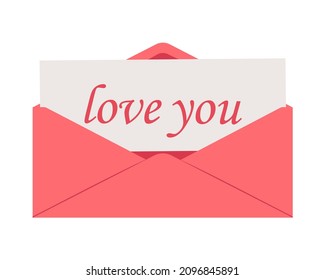 Pink letter of love isolated on white background. Vector illustration.