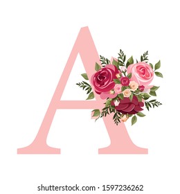 pink letter A with vector flowers 