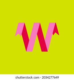 letra rosa w vector de cinta con fondo amarillo
