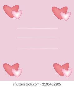 Pink Letterhead With Hearts. Flat Style. Vector.