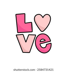 Pink lettering LOVE isolated on white. Vector hand drawn illustration.