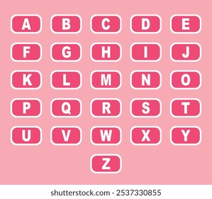 Pink letters abcd English alphabets font typography. children kids school education vector illustration. 