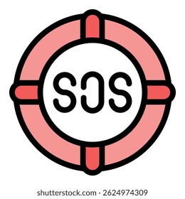 Pink lifebuoy with sos message signaling for help in a dangerous situation