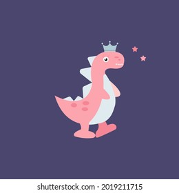 Pink and Light Blue dinosaurs with Crown on blue background. Dino for postcard,poster,wallpaper,product,fabric,t-shirt,print. Vector Illustration