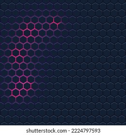 Fondo hexagonal azul y luz rosa 