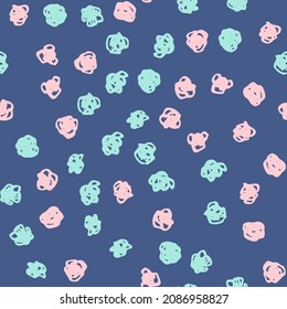 Pink and light blue polka dot abstract seamless pattern on blue background. Vector design for textile, background, clothes, wrapping paper, fabric and wallpaper. Fashion illustration seamless pattern.