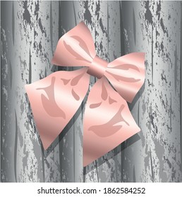 Pink light bow on white wooden desk. Vector