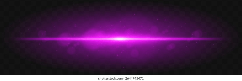 Pink light burst. Bright horizontal beam with glowing particles and soft flare effect over dark grid background, suitable for sci-fi or tech visuals.