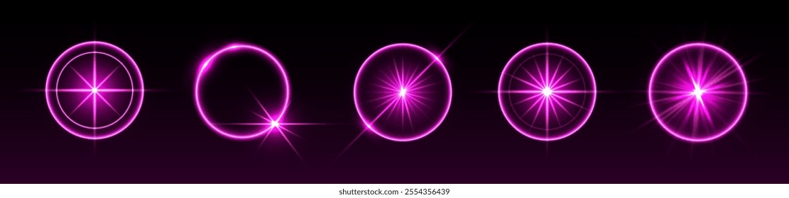 Pink light flares, glowing shiny sparks, lens flare effects, bright glimmering glares.