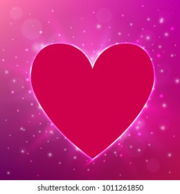 Pink light heart on shining background. Love background. Valentine's day concept. Vector illustration.
