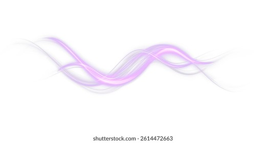 Pink light lines with motion blur effect on white background. High speed light trail effect. Futuristic dynamic motion technology.