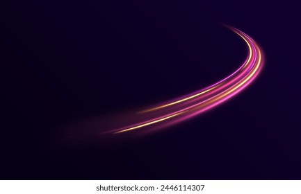 pink light lines with speed motion blur effect on dark blue background. High-speed light trails effect. Futuristic dynamic motion technology. Big data traffic visualization.	
