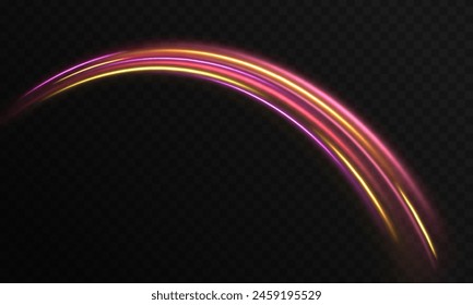 pink light lines with speed motion blur effect on dark blue background. High-speed light trails effect. Futuristic dynamic motion technology. Big data traffic visualization.	
