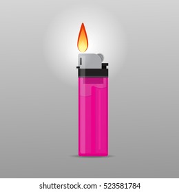 Pink lighter with a burning flame.